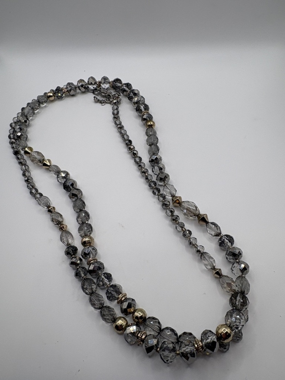 White House Black Market Gray and Gold Layered Faceted Bead Necklace